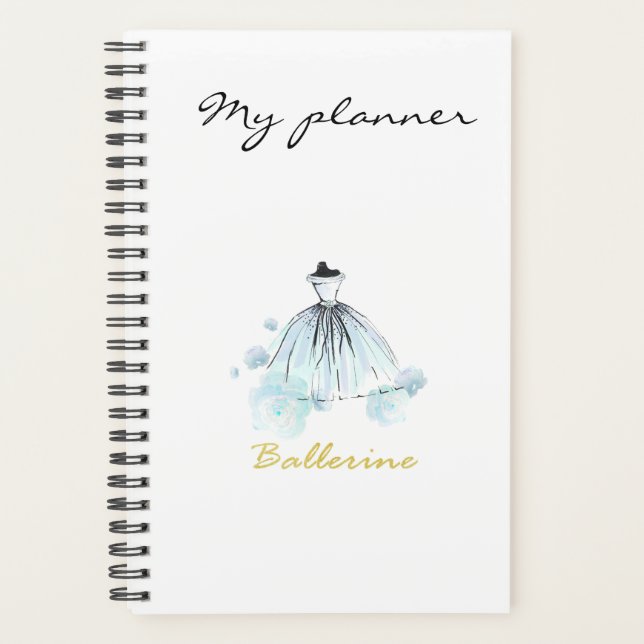 Modernes, elegantes, blaues Aquarellkleid Planer (Vorderseite)