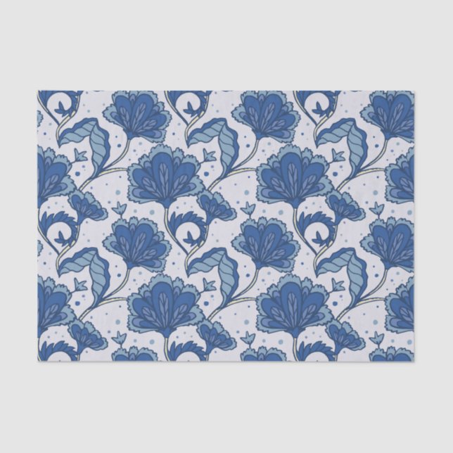 Modernes elegantes blaues Batikmuster Seidenpapier (Vorderseite)