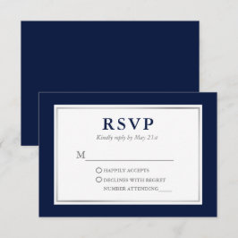Modernes elegantes blaues weißes Silber der Marine RSVP Karte