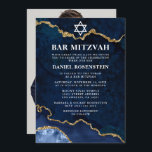 Modernes Elegantes Blue Gold Marble Bar Mitzvah Fo Einladung<br><div class="desc">Moderne elegante Wasserfarbe Blau und Goldmarmor Agate Geode Bar Mitzvah Einladung - Foto Zurück</div>
