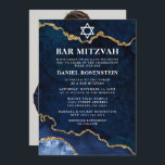 Modernes Elegantes Blue Gold Marble Bar Mitzvah Fo Einladung<br><div class="desc">Moderne elegante Wasserfarbe Blau und Goldmarmor Agate Geode Bar Mitzvah Einladung - Foto Zurück</div>