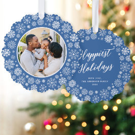 Modernes Elegantes Blue Snowflake Foto Weihnachten Ornament Karte