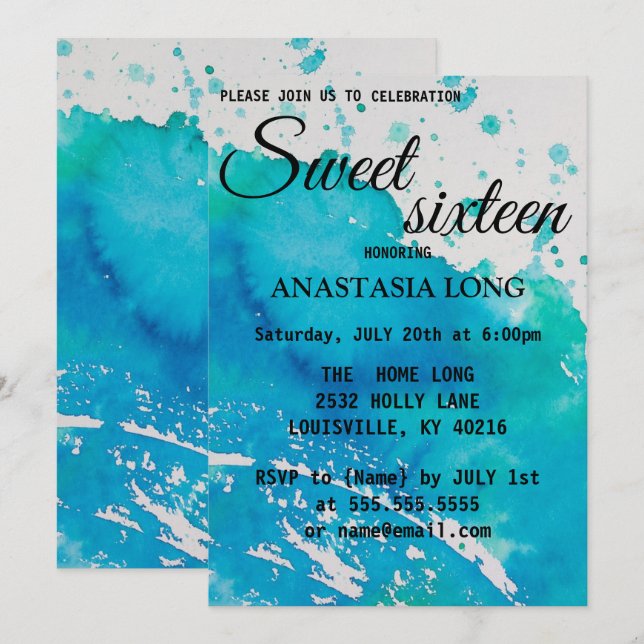Modernes, elegantes Blue WaterColor Save the Date (Vorne/Hinten)
