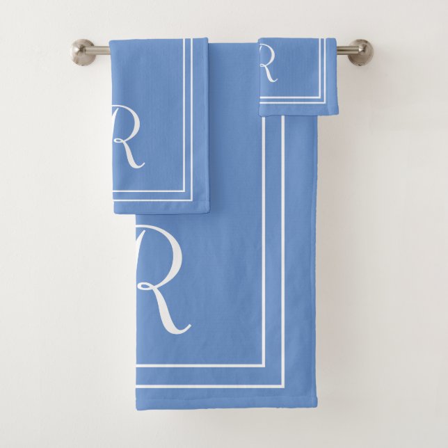 Modernes, elegantes Blue & White Monogram Badhandtuch Set (Insitu)