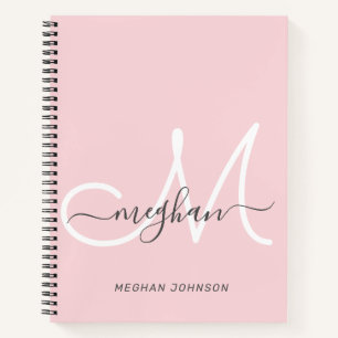 Modernes, elegantes Blush White Script Monogram Notizbuch