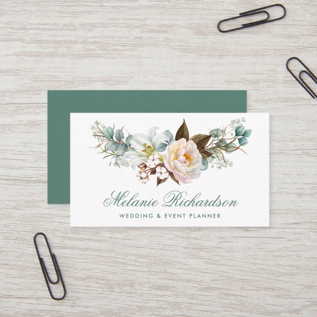 Modernes elegantes botanisches Blumengrün Visitenkarte (Vorderseite/Rückseite Beispiel)