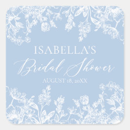 Modernes elegantes botanisches Dusty Blue Brautpar Quadratischer Aufkleber