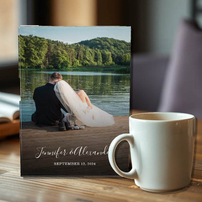 Modernes, elegantes Brauhaus Fotoblock (Modern elegant bride groom couple photo block. Wonderful wedding day keepsake.)