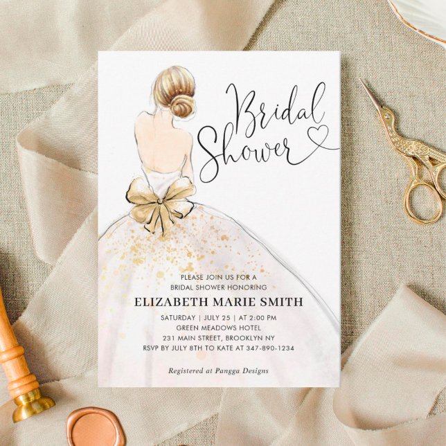 Modernes, elegantes Braut-Hochzeitgown-Brautparty Einladung (Von Creator hochgeladen)
