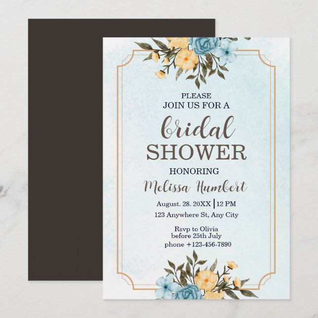 Modernes elegantes Brautparty mit floralen Waterco Einladung (Vorne/Hinten)
