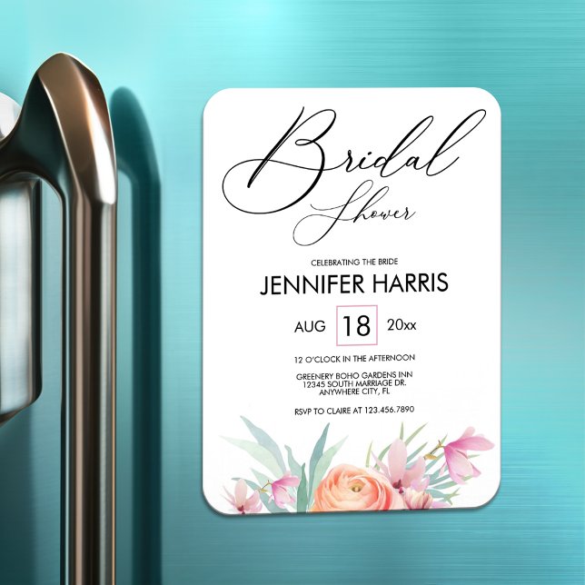 Modernes elegantes Brautparty mit rosa Blumenmotiv Magnet (Von Creator hochgeladen)