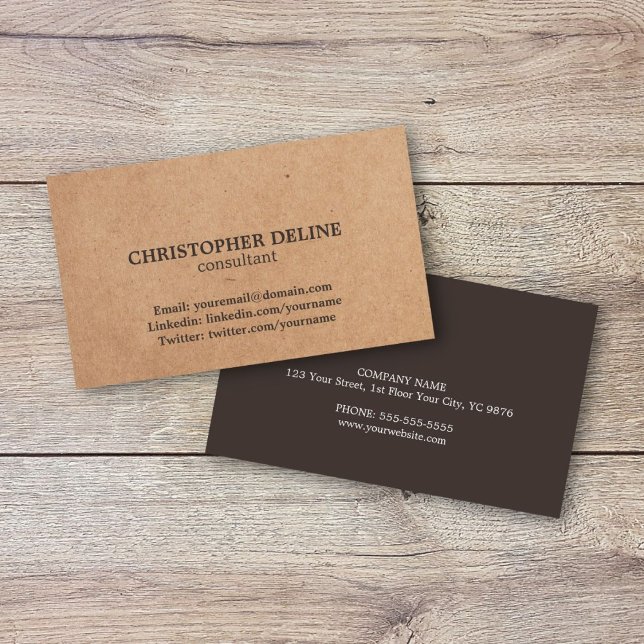 Modernes elegantes Brown Kraft Paper Consultant Visitenkarte (Von Creator hochgeladen)