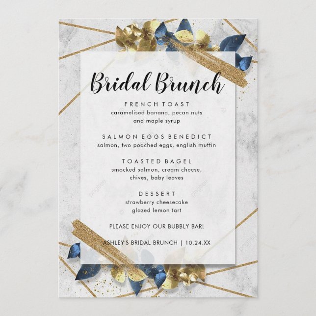 Modernes elegantes Brunch-Menü der Goldmedaille Menükarte (Vorderseite)