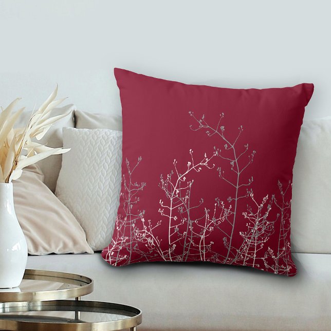 Modernes Elegantes Burgund Gray Floral Kissen (Von Creator hochgeladen)