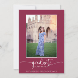 Modernes Elegantes Burgundy Script Abschluss Foto Ankündigung