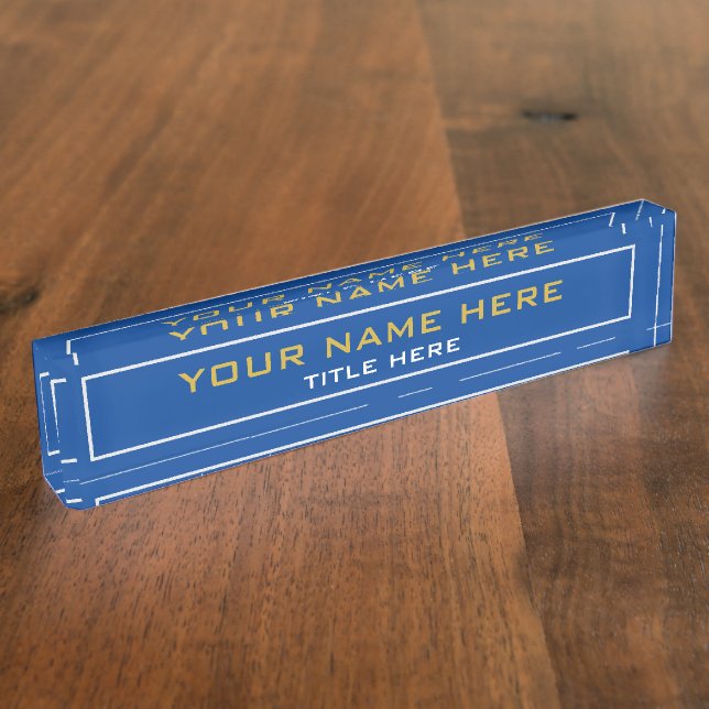 Modernes elegantes Büro-tiefer blauer Goldtitel Namensplakette (Seite)