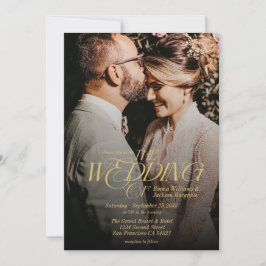 Modernes elegantes Calligrafy Foto Wedding Gold Einladung