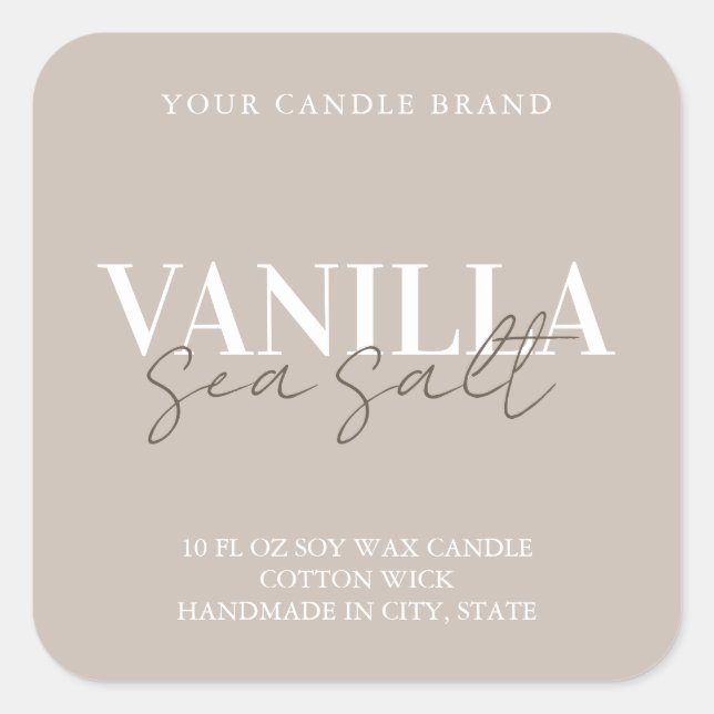 Modernes elegantes Candle Label Quadratischer Aufkleber (Vorderseite)