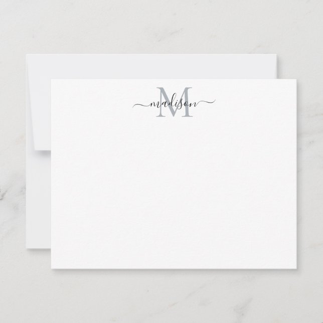 Modernes elegantes Chic Girly Script Monogram Gray Mitteilungskarte (Vorderseite)