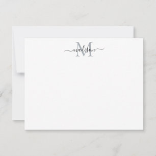 Modernes elegantes Chic Girly Script Monogram Gray Mitteilungskarte
