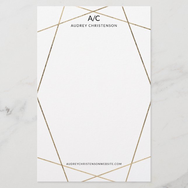 Modernes, elegantes, chic goldenes geometrisches R Briefpapier (Vorderseite)