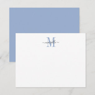 Modernes, elegantes Chic Script Dusty Blue Monogra Mitteilungskarte
