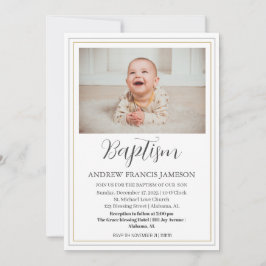 Modernes elegantes Christliches Gold-Foto | Taufe Einladung