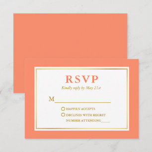 Modernes elegantes Coral White Gold RSVP Karte