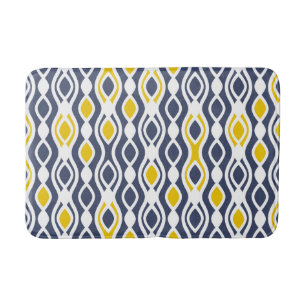 Modernes, elegantes Dekor, marineblau, gelb weiß Badematte