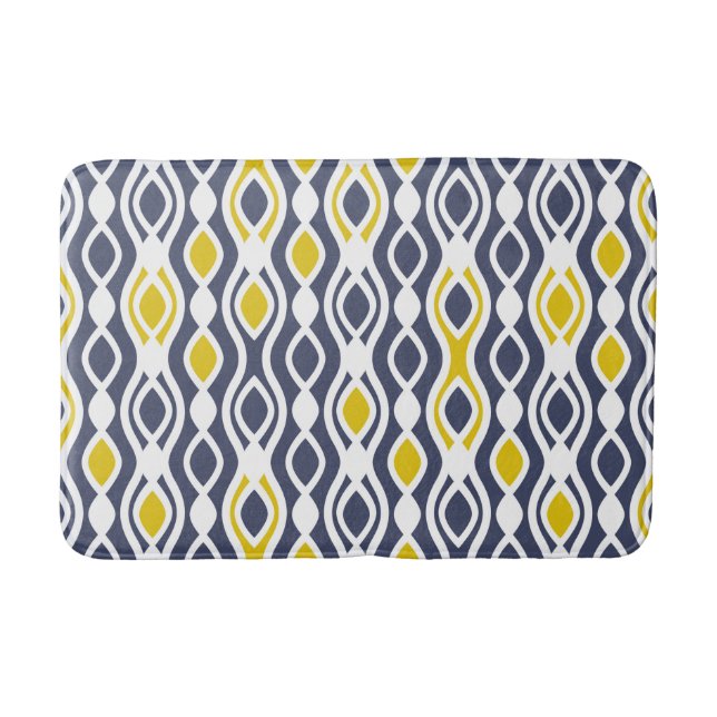 Modernes, elegantes Dekor, marineblau, gelb weiß Badematte (Vorderseite)