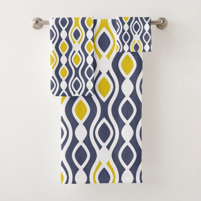 Modernes, elegantes Dekor, marineblau, gelb weiß Badhandtuch Set (Insitu)