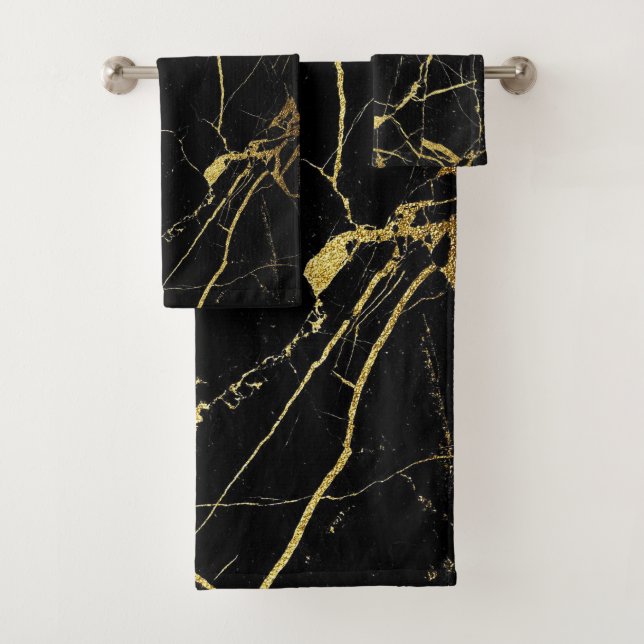 Modernes elegantes Design aus Gold und schwarzem M Badhandtuch Set (Insitu)