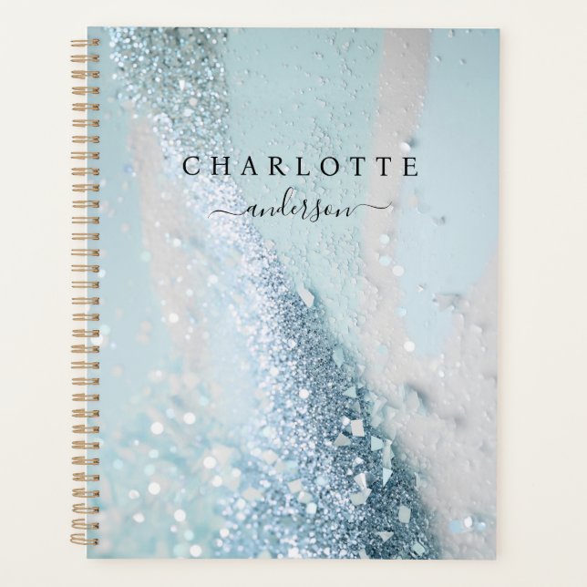 Modernes, elegantes Design, Glitzer, blau-silber Planer (Vorderseite)
