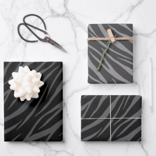 Modernes elegantes Design Schwarz Gray Zebra Geschenkpapier Set