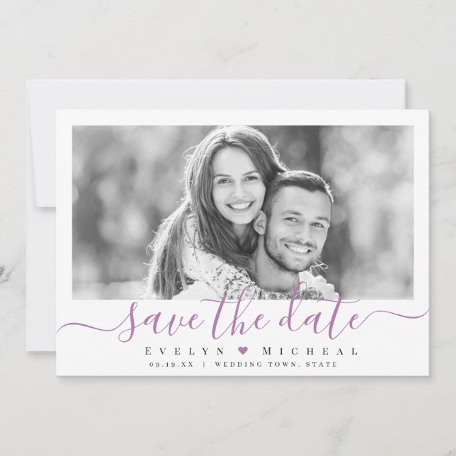 Modernes, elegantes Drehbuch-Foto Save the Date (Vorderseite)