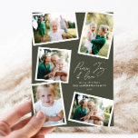 Modernes, elegantes Drehbuch mit Olivenöl und Foto Feiertagskarte<br><div class="desc">Moderne minimale stilvolle Multi-Foto-Wohngestaltung elegante Drehbuch-Text Ruhe,  Freude und Liebe Weihnachtskarte,  ideal Jubiläum. Moderne Olivgrün-Trend-Farbe kann geändert werden.</div>