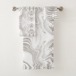 Modernes elegantes, dunkelgraues Marmorsteinmuster Badhandtuch Set