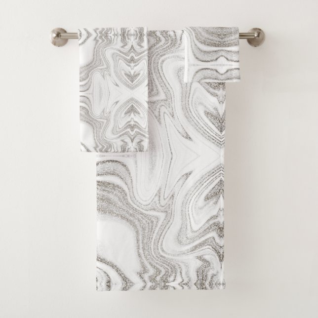 Modernes elegantes, dunkelgraues Marmorsteinmuster Badhandtuch Set (Insitu)