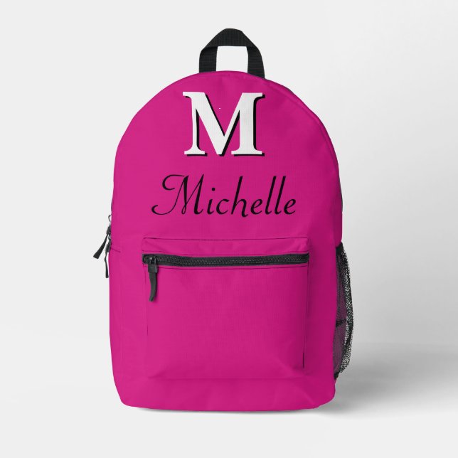 Modernes, elegantes dunkelrosa Monogramm Bedruckter Rucksack (Vorderseite)