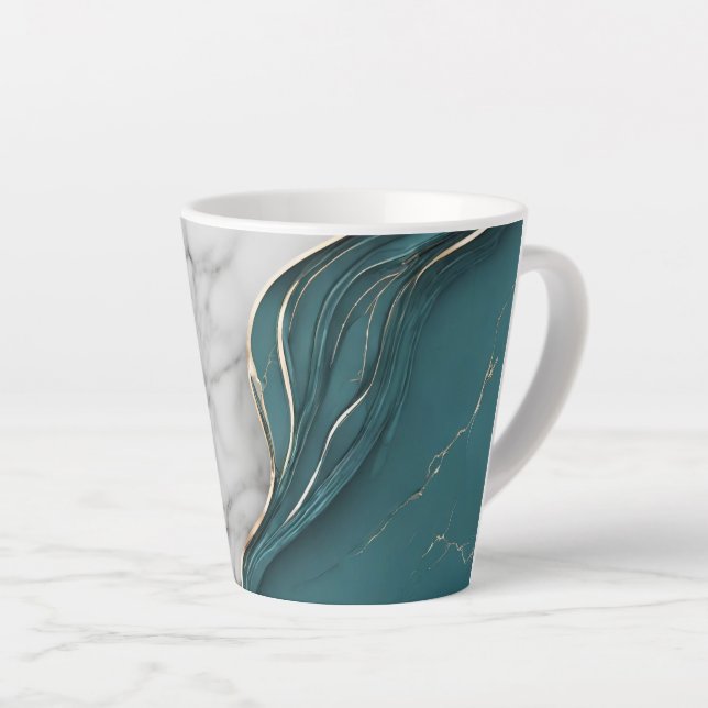 Modernes, elegantes dunkles Aquamarines Goldmarmor Milchtasse (Rechte Ecke)