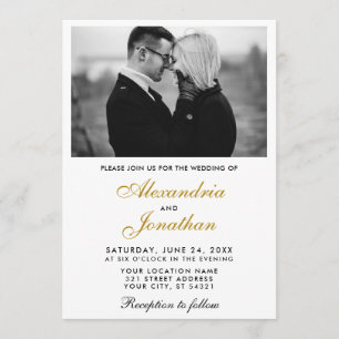 Modernes, elegantes, einfaches Foto Hochzeit Gold Einladung