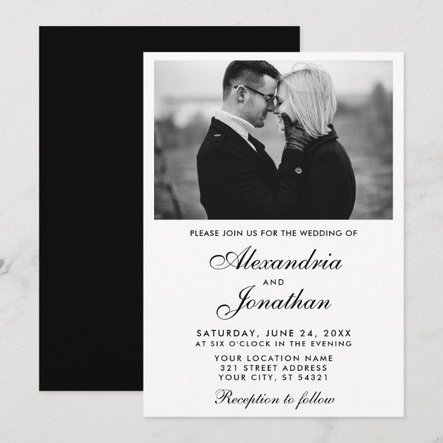 Modernes, elegantes, einfaches Foto Wedding BxW Einladung (Vorne/Hinten)