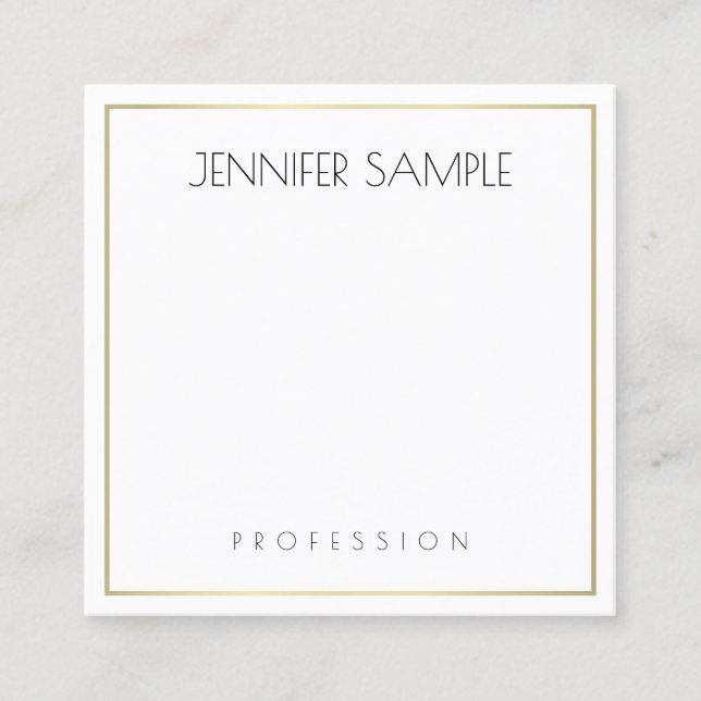 Modernes elegantes einfaches Template Gold White Quadratische Visitenkarte (Vorderseite)