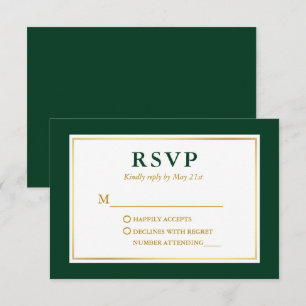 Modernes elegantes Emerald Green White Gold RSVP Karte