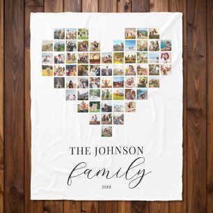 Modernes elegantes Familienherz geformt FotoCollag Fleecedecke