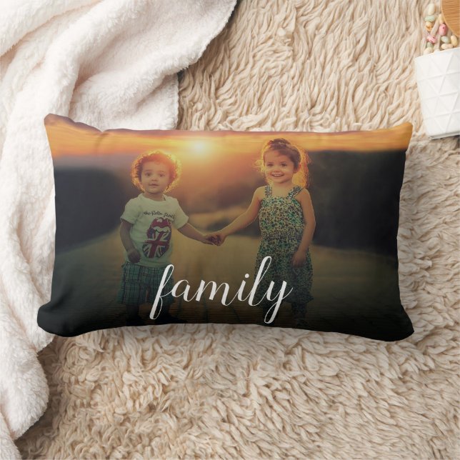Modernes, elegantes Familienskript-Foto Lendenkissen (Decke)