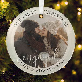Modernes Elegantes First Christmas Verlobtes Foto Keramik Ornament