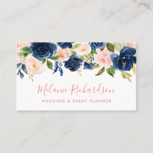 Modernes Elegantes Floral Klassisches Blau Rosa Bl Visitenkarte