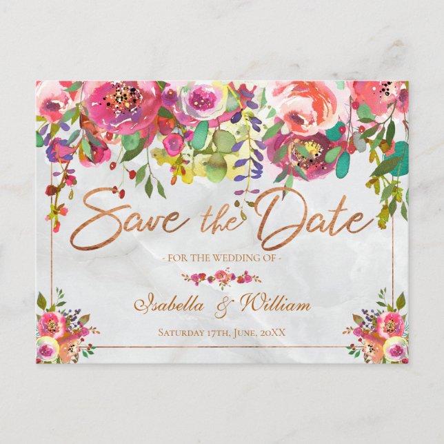 Modernes, elegantes, florales Kupfermor Save the D Ankündigungspostkarte (Vorderseite)