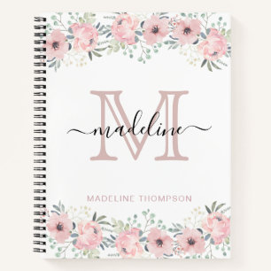 Modernes elegantes, florales Rosa Monogramm Notizbuch